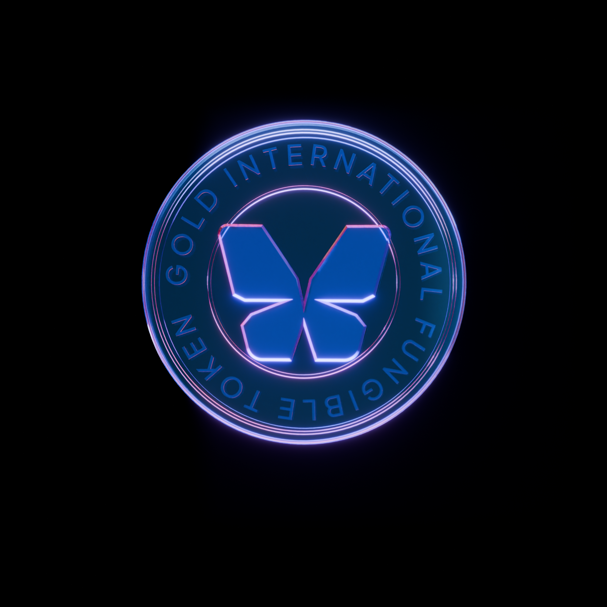 UTribe coin visual, rendered in blue light