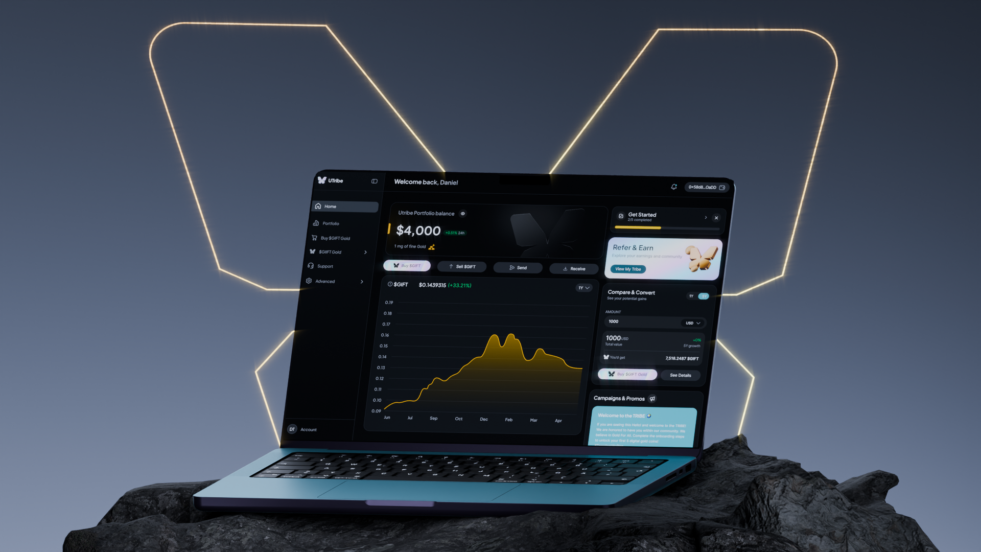 UTribe digital wealth platform shown on a laptop